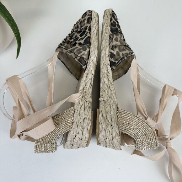 Stuart Weitzman Denia Cheetah Print Espadrille Flats Balletcore Tie Size 7M - Picture 6 of 12